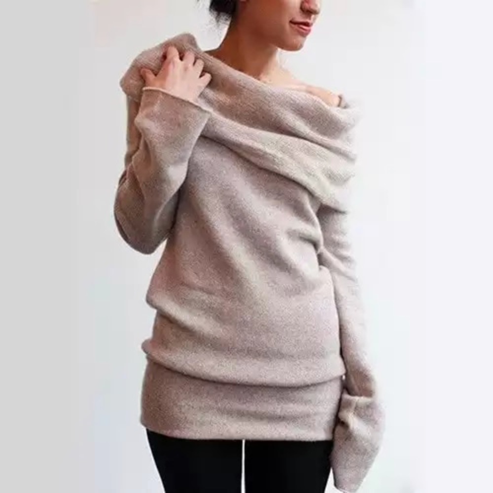 SALE‼️Plush Soft Off The Shoulder Khaki Sweater‼️